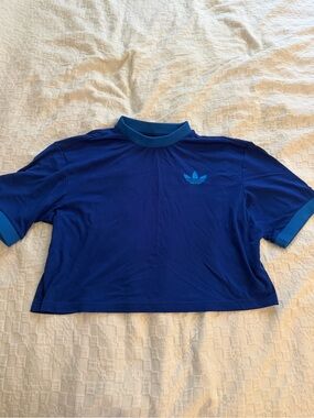 adidas Royal Blue Ribbed Collar Tee with Trefoil Tag